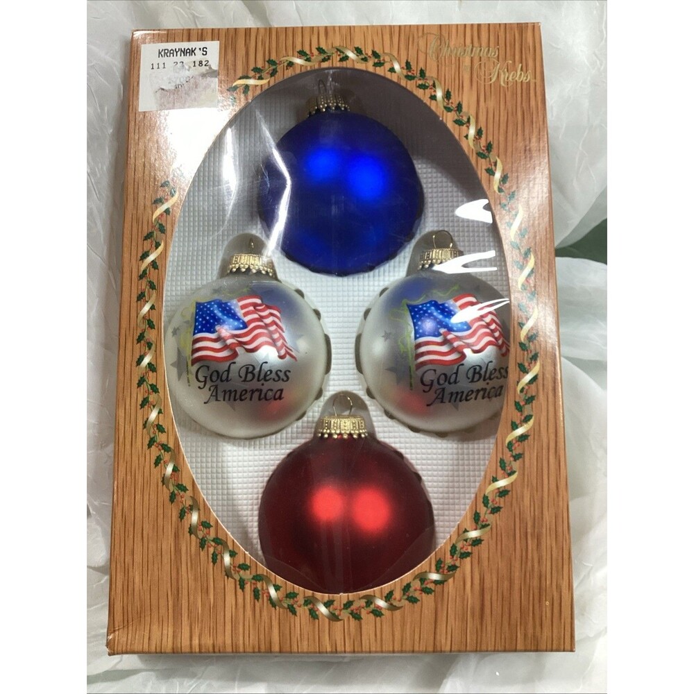 Krebs Glass Patriotic Christmas Ornament God Bless America 3" July 4th 250th